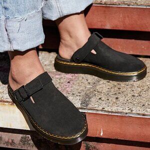 Dr. Marten's - Women's Carlson Suede Buckle Strap Clogs - Black - Size 10